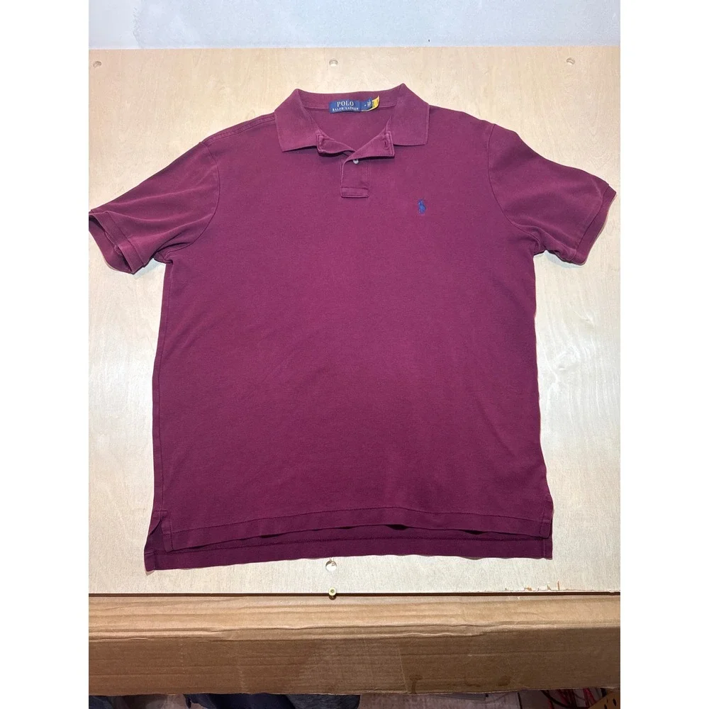 Polo Ralph Lauren Mens Burgundy Maroon Cotton Short Sleeve Polo Shirt Size M